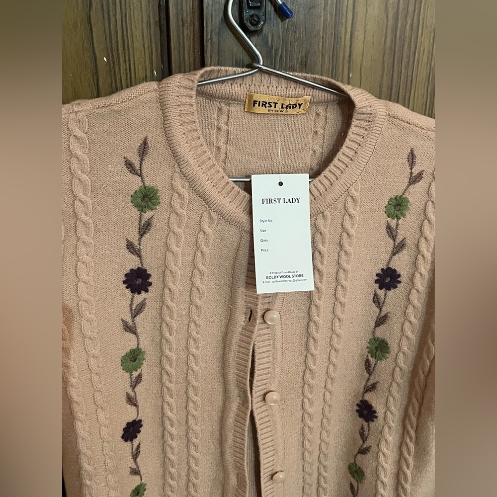 First Lady Woollen embroidered button down sweater- Size Medium PTP 19 inch NWT - Picture 8 of 11